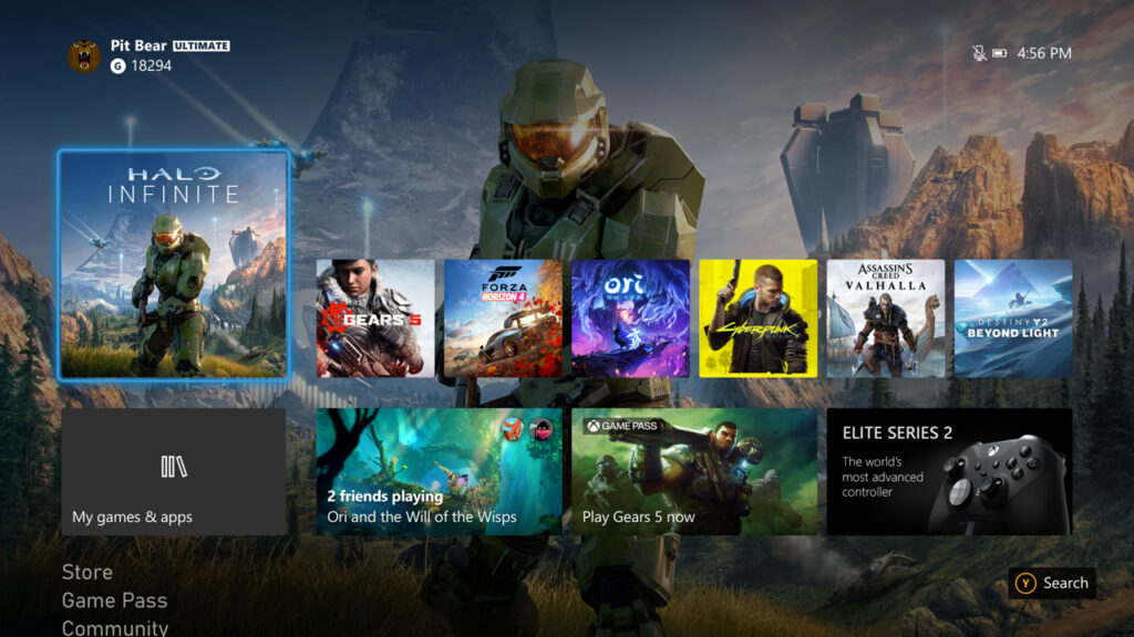 Interface do Game Pass no Xbox