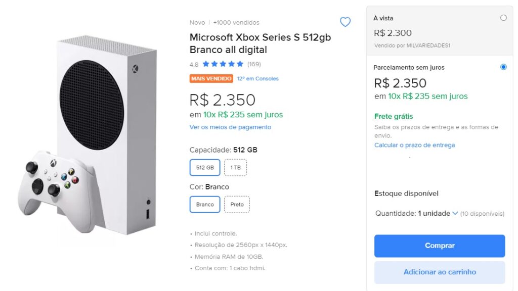 Xbox Series S disponível no Mercado Livre